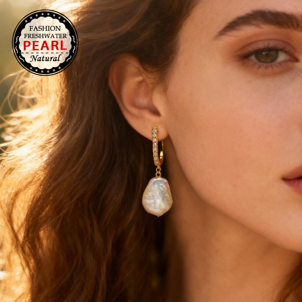 Серьги SENIKO с натуральным пресноводным большим жемчугом в стиле барокко, модные серьги-капли с кубическим цирконием и жемчугом для женщин, вечерние ювелирные изделия