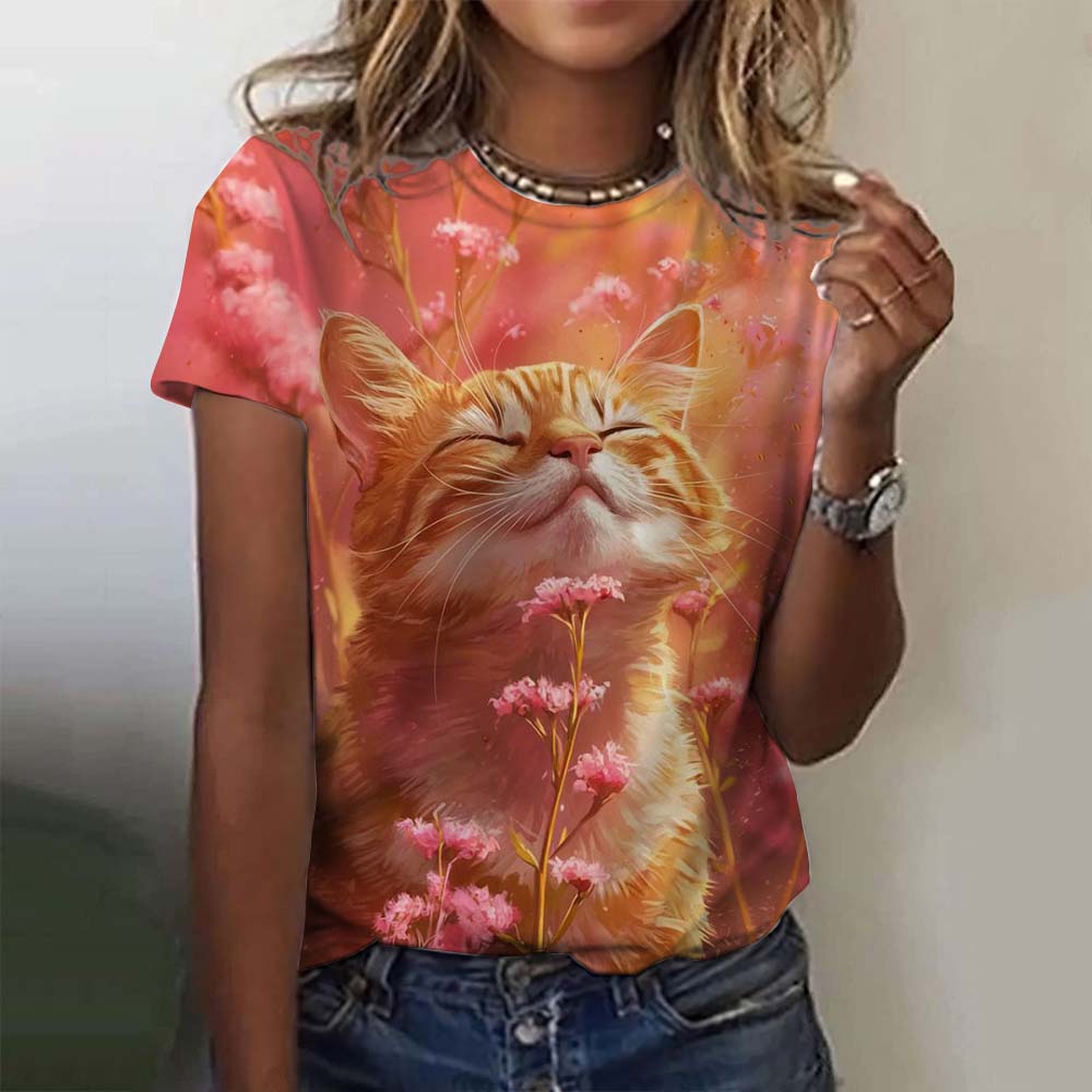 Футболки для женщин и девочек, топы с милым 3D-принтом с изображением кота, модная повседневная одежда с коротким рукавом для женщин, футболки больших размеров