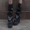 Модная платформа Женские ботфорты на плоской подошве Высокий каблук Дизайнерская обувь Платье Мода Зимние туфли-лодочки 2025 Новые Готические Мотоциклетные Ботас Мухер