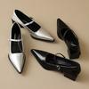 Туфли Мэри Джейн в стиле ретро с острым носком Женские из мягкой кожи с надписью с легким вырезом на толстом каблуке Одинарные туфли Женские туфли на высоком каблуке