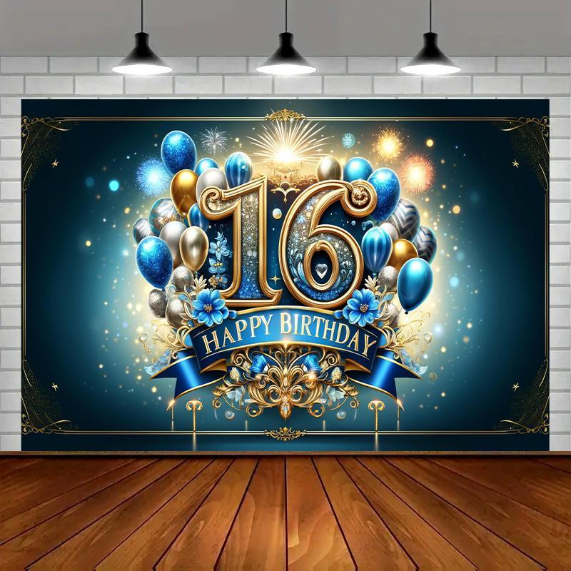 16th birthday celebration banner - Polyester fiber party decoration, suitable for home, garden, studio and outdoor activities