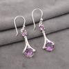 Natural Amethyst Gemstone 925 Sterling Silver Jewelry Zircon Hook Earrings 1.84" CZE-9-8