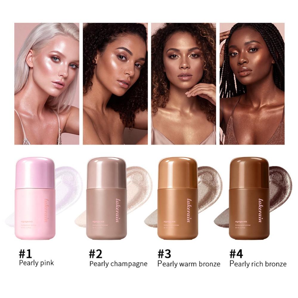 4pcs Highlight Milk Multipurpose Luminizer Liquid Highlighter, Pearly Glow Illuminator for Face & Body, Hydrating Shimmer Makeup for All Skin Tone