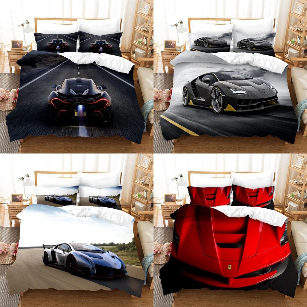 Постельный комплект с принтом спортивного автомобиля из фланелевого материала для комфортного сна подростка