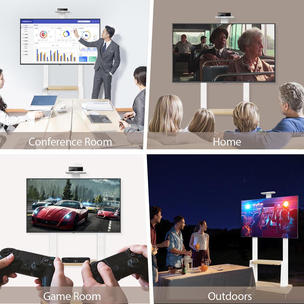 Mobile TV Cart for 32-75 Inch Screens, Movable Rolling Floor TV Stand with Shelf Locking Wheel, Height Ajustable Heavy-Duty