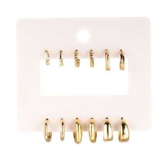 6 пар женских однотонных полированных сережек Huggie, гладких C-образных серег с гальваническим покрытием, украшения для ушей, ювелирные изделия