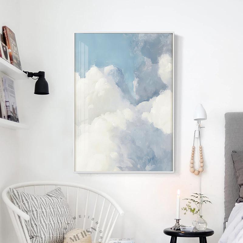Скандинавские Синие Розовые Облака Небо Настенное Искусство Плакат Принт Пейзаж Холст Картины Украшения Домашнего Декора Минимализм Настенная Картина