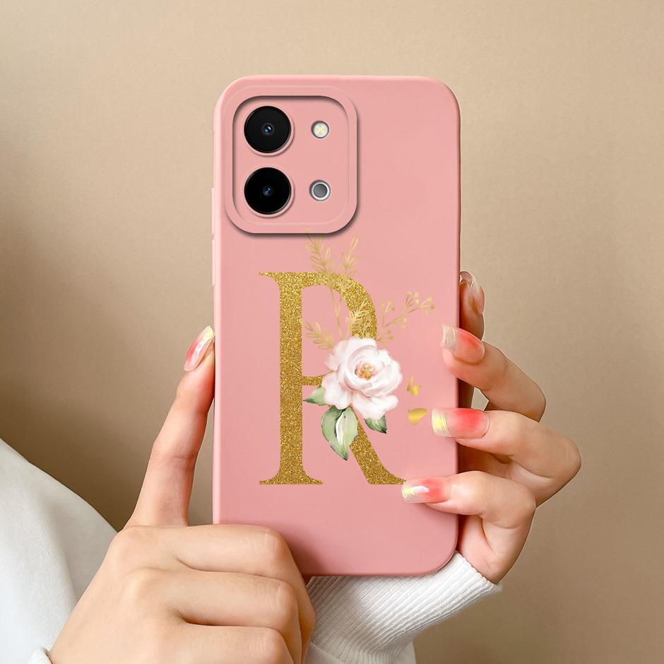 Чехол для Vivo Y28 4G 5G Цветочный рисунок 26 Букв Жидкий силикон ТПУ Задняя крышка для VivoY28 4G 5G Продвинутое ощущение Чехол для пары Оболочка
