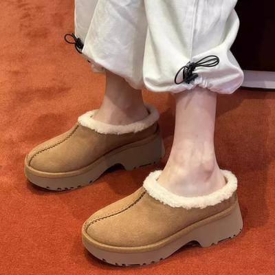 Хлопковые тапочки Мюллер на толстой подошве на танкетке с закрытым носком, осень-зима 2025, новые, теплые, из хлопка с мехом