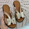 Women's Slippers 2024 Summer New Cute Bow Casual Fashion Comfortable Low Heel Lace-Up Slip-On Flat Slippers Women's Shoes Trendy