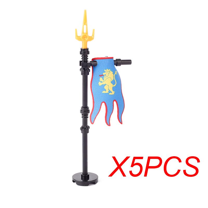 MOC Medieval Red Lion Black Eagle Castle Soldier Knight Horse Mount Building Block Military Figure Vest Armor Flag Toy Gift