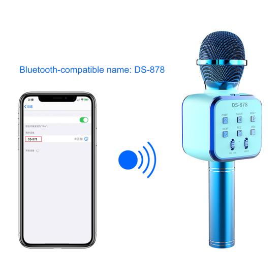 DS878 Беспроводной микрофон Пять режимов звука Поддержка USB-накопителя/TF-карты Металл 4 в 1 Совместимый с Bluetooth Конденсаторный микрофон Музыкальный проигрыватель для мальчиков и девочек