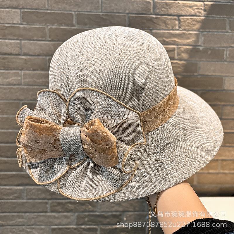 New sun hat women's summer thin bow bucket hat basin hat Korean version foldable sunscreen sunscreen mesh gauze hat