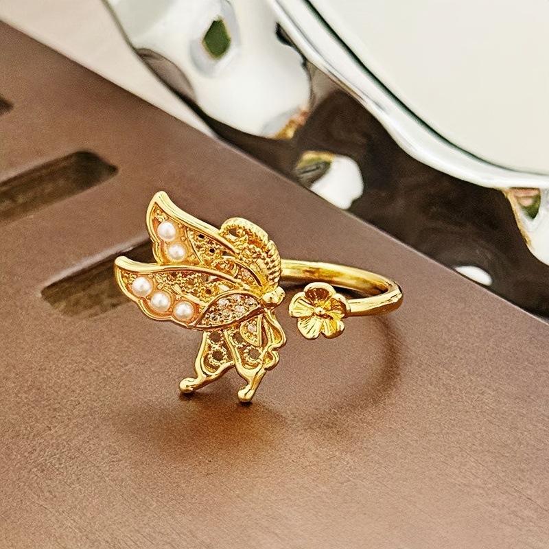 Средневековая Роскошь Высококлассное Ажурное Кольцо Открытое Кольцо Бабочка Женственность Нишевый Дизайн Ретро Кольцо