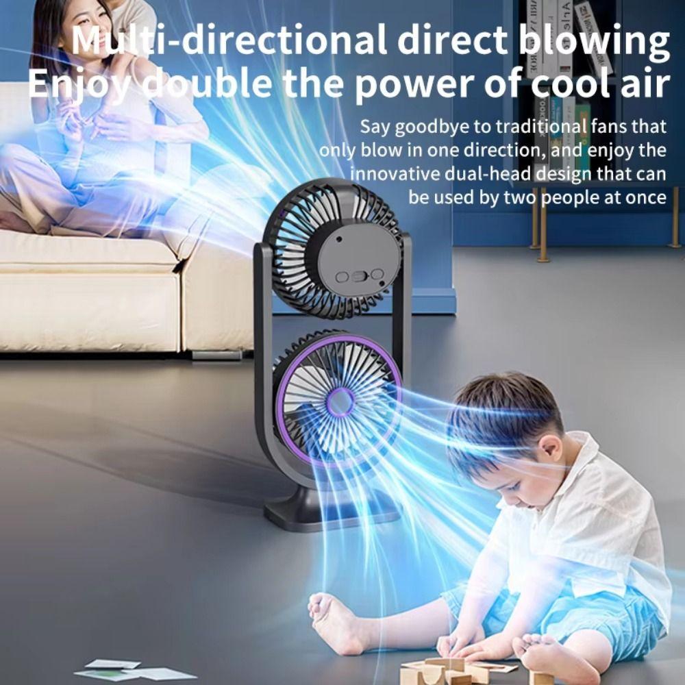 5 Gear Double Head Desk Fan USB Rechargeable Table Cooling Clip Fan  Office Desktop