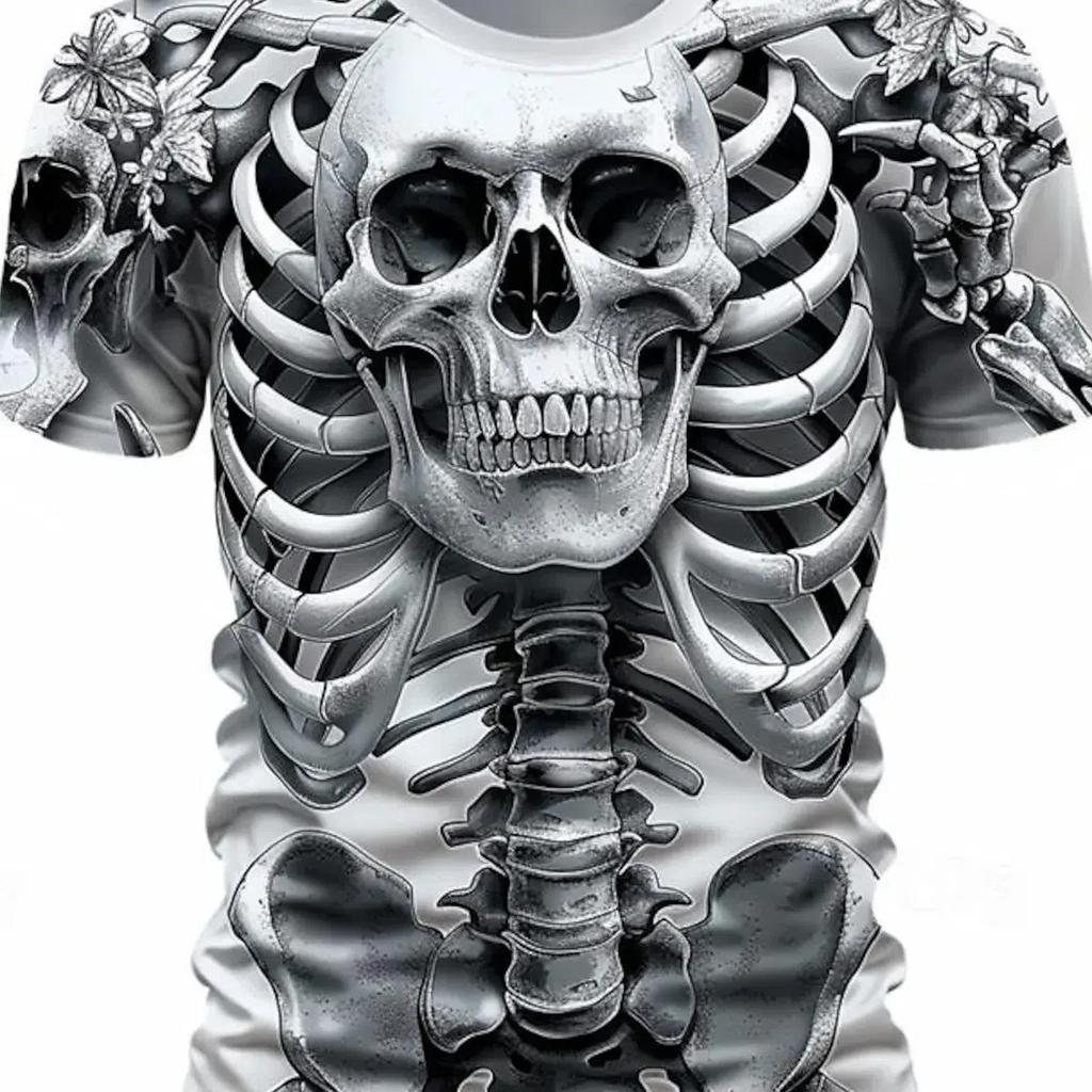 Повседневные футболки с 3D принтом и крутыми черепами и скелетом, мужские футболки в уличном стиле, рубашки с круглым вырезом и короткими рукавами, летняя классическая одежда