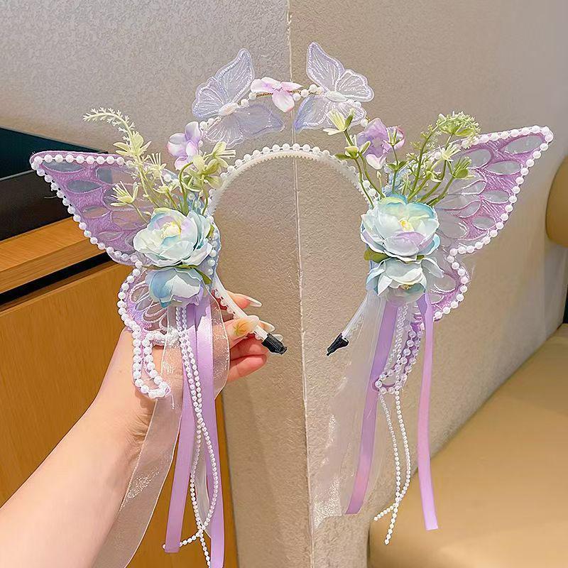 Cute Flower Butterfly Mermaid Elf Headband Princess Hair Accessories For Little Girls Lolita Hanfu Dress Up