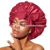 Эластичная атласная шапочка для сна и душа с широкими полями для женщин – однотонная, большой размер