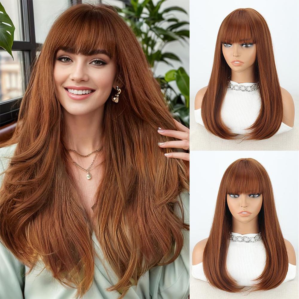MISSQUEEN Синтетический длинный прямой парик с челкой, многослойные обычные парики, термостойкие парики, естественный вид для женщин, ежедневное использование