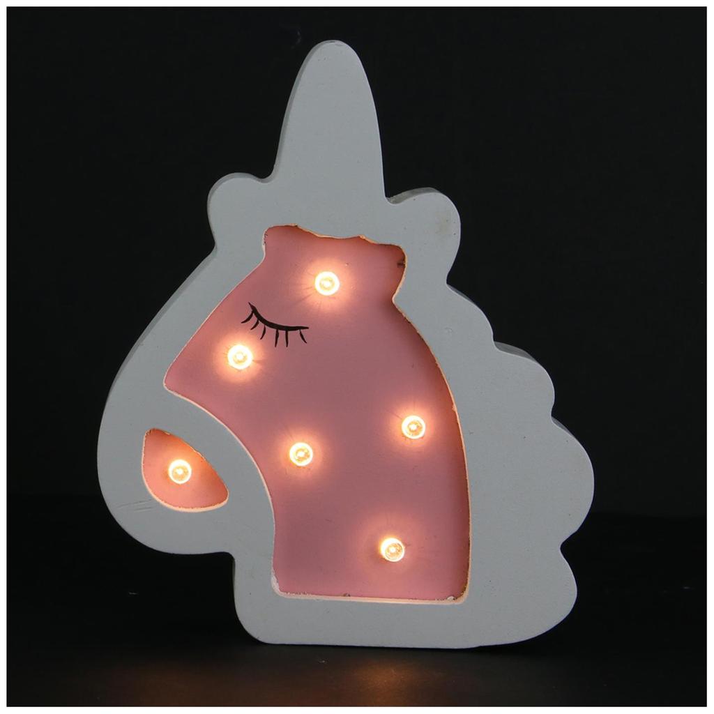 Les Trésors De Lily [Q4770] - Luminous Wooden Decoration 'Unicorn My Unicorn' White Pink - 13.5x13 Cm