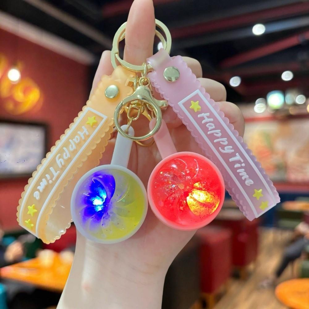 LED Flashing Steamed Bun Key Chain 3D Squeeze Toy Flashing Baozi Key Ring Schoolbag Charm