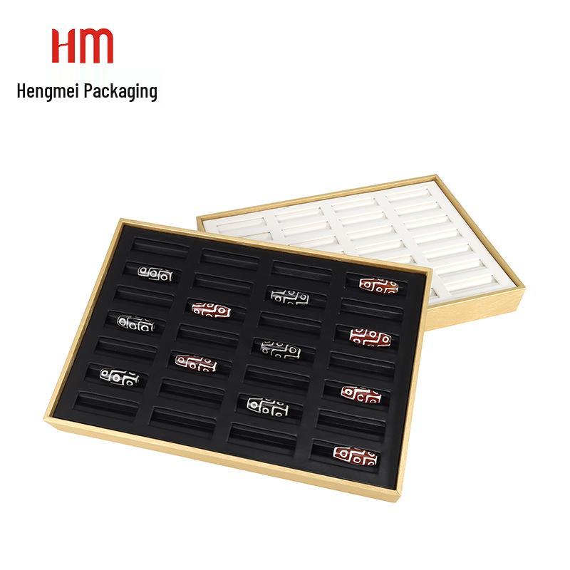 Gold Brushed Leather Jewelry Display Tray for Rings and Bracelets