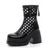 Fashion High Quality 10CM Genuine Leather Boots Chimney Sandals Hollow Ankle Booties ZIP Fashion Shoes Women Moccasins Summer Motorcycle