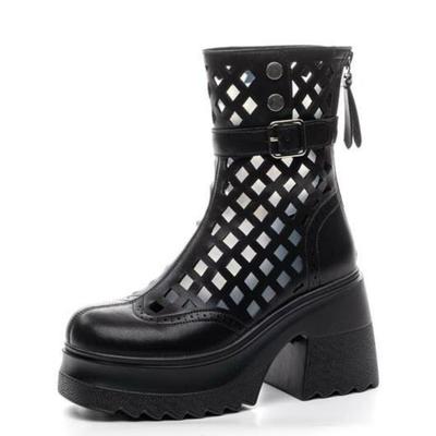 Модные Высококачественные 10СМ Ботинки из Натуральной Кожи, Босоножки-Трубы, Ажурные Ботильоны на Щиколотке, Модная Обувь, Женские Мокасины, Лето, Мотоциклетные