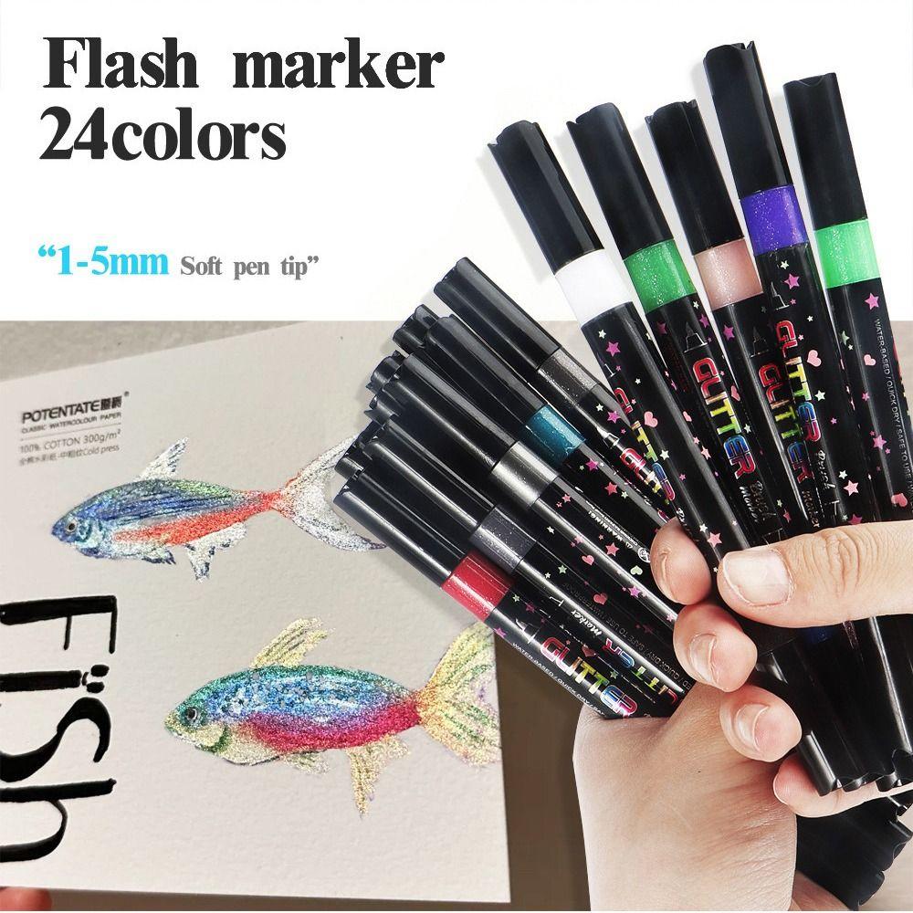 12/24 шт. Цветные хайлайтеры с блестками, мягкий наконечник, ручка для рисования граффити, флеш-маркер, студенты