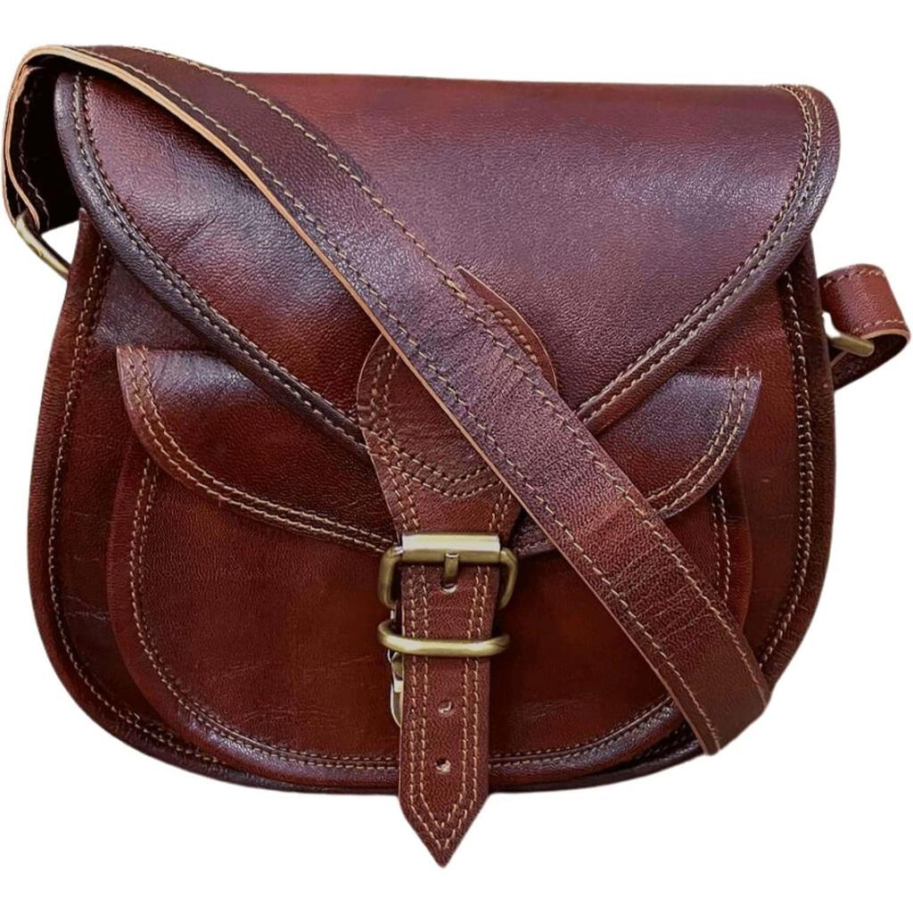 Crossbody Shoulder Saddle Bags for Women, Leather Handmade Vintage Dark Brown Cross Body Sling Handbag Purse