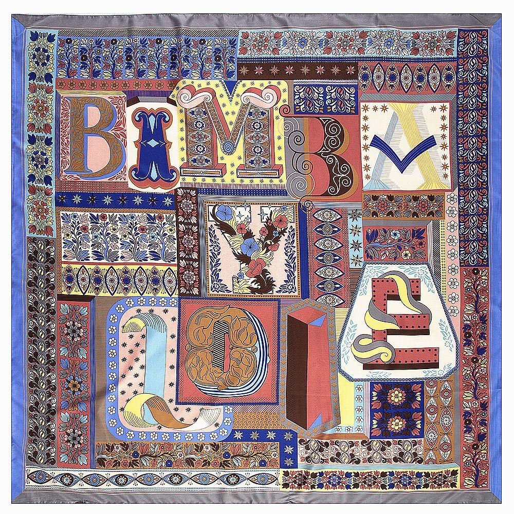 Silk-feeling Scarf for Women 130 * 130cm Luxurious Letter Plant Pattern Paisley Printed Shawl Designer Scarf for All Seasons