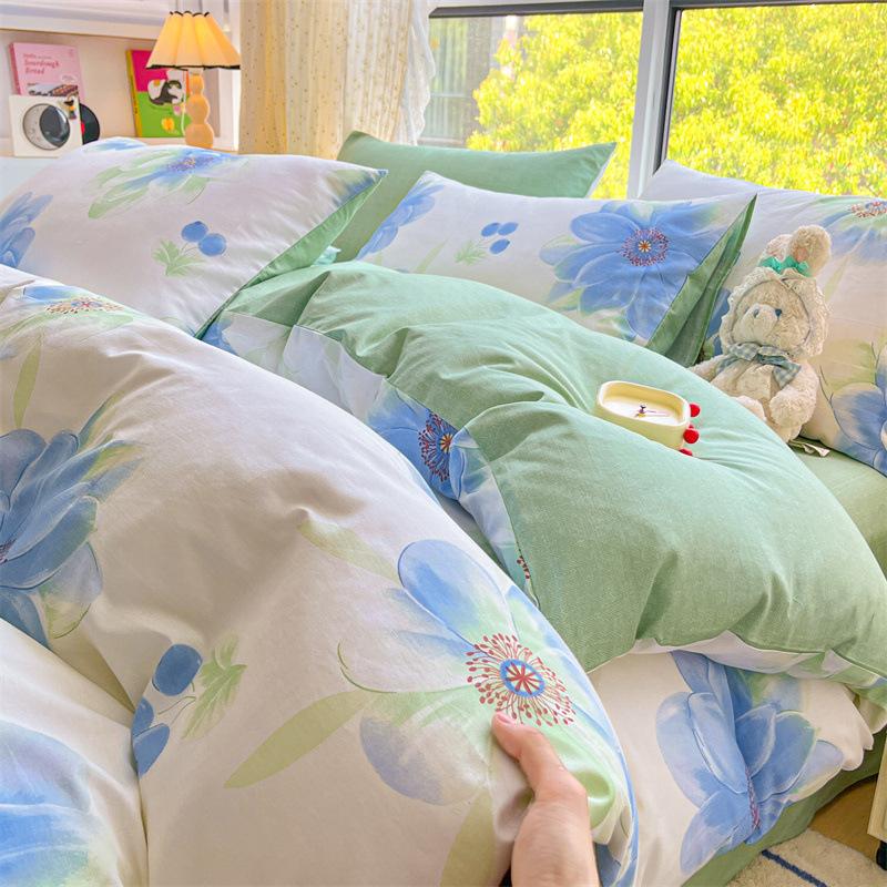 Комплект постельного белья из четырех предметов, пододеяльник из чистого хлопка с цветочным рисунком, простыня для спальни из трех предметов