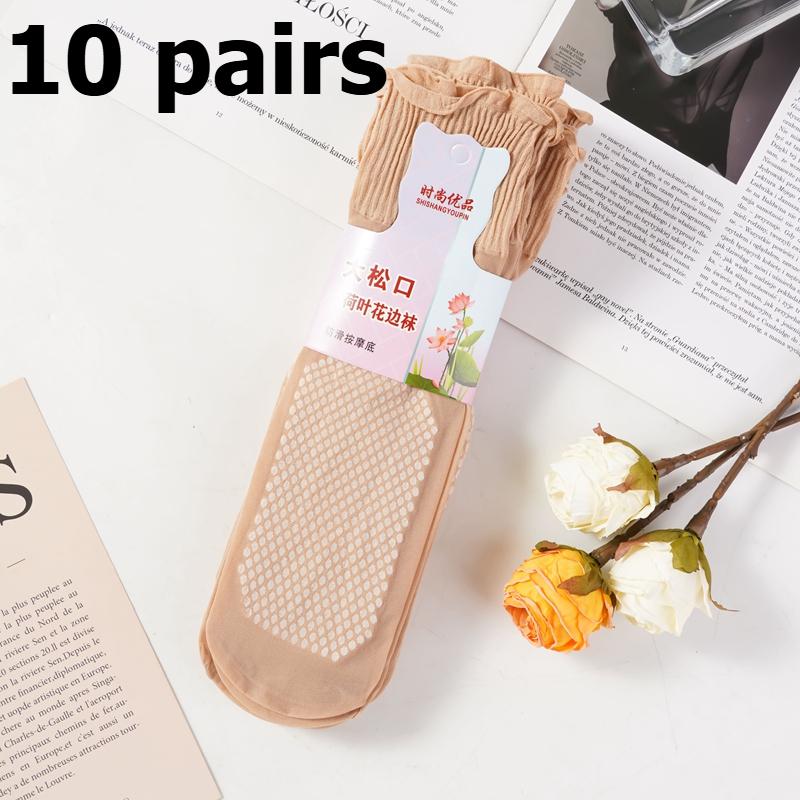 10 пар дешевых оптовых свободных чулок с оборками, женские носки средней длины, тонкие чулки для весны и лета, женские дышащие и нескользящие носки со стразами