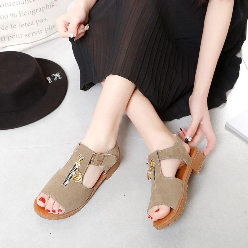 2025 Women's Chunky Heel Summer Sandals: Open Toe, Thick Bottom, Korean Style, Zipper Closure