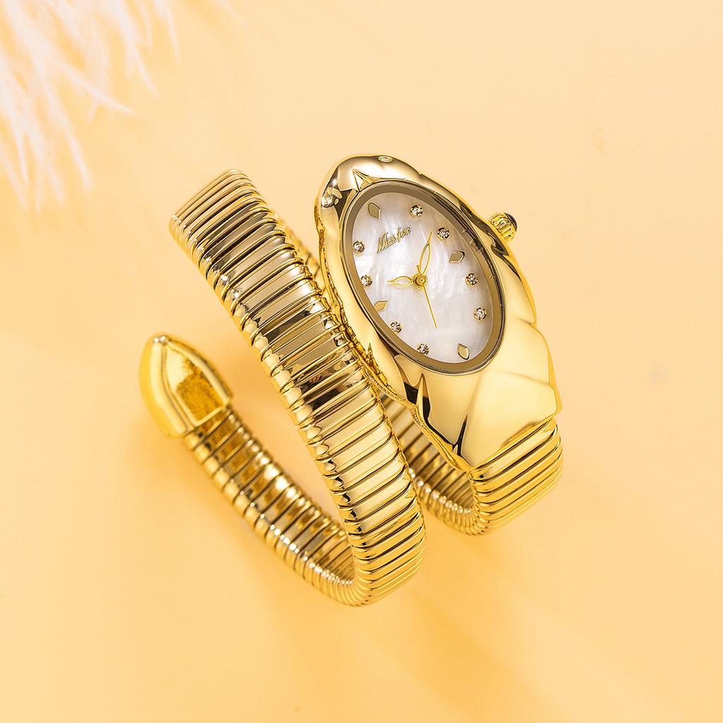 MISSFOX Женские часы-браслет Змея из нержавеющей стали Модные Золотые Женские часы Часы Роскошные Женские Наручные часы Водонепроницаемые часы