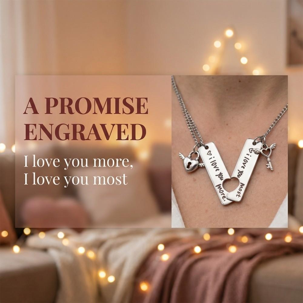 2pcs Stainless Steel Couple Necklaces Matching Puzzle Heart Lock Key Pendant  Valentine Day Gift