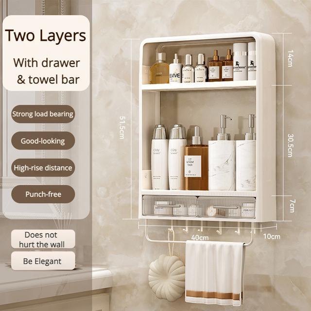 Bathroom Organizer Shelves Rack Punch-free Wall-mounted Bathroom Basin Cosmetic Toilet Wall Multi-layer Storage Accessory
