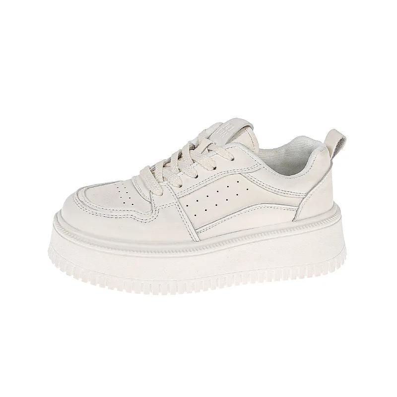 2024 Лидер продаж, белые кроссовки на платформе, маленькие белые туфли, дышащие, с круглым носком, на шнуровке, кроссовки Bread Daddy