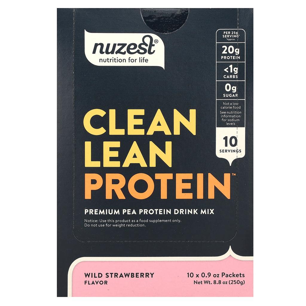 Nuzest Clean Lean Protein, Wild Strawberry, 10 Packets, 0.9 Oz (25 G) Per Pack