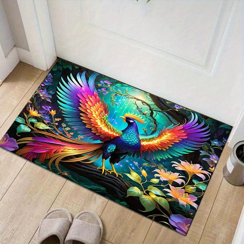 Colorful Peacock Animal Print Area Rug  Crystal Velvet Non-Shedding Carpet, Large Size up to 2.16m² for Living Room,
