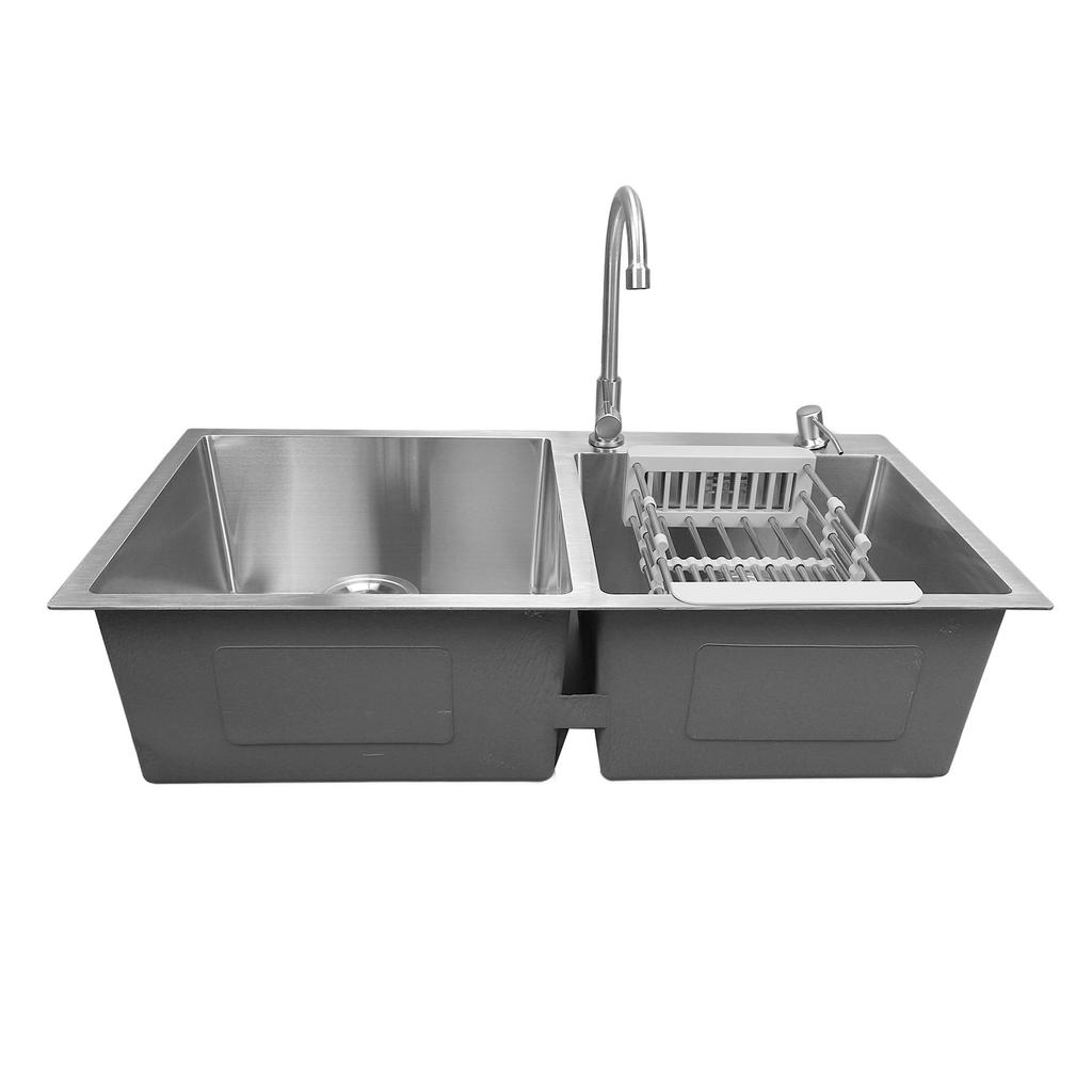 Кухонная мойка с двумя чашами, профессиональная современная стильная кухонная мойка из нержавеющей стали с краном и т. д.