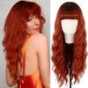 Long Ombre Synthetic Orange Red Black Pink Wigs with Bangs Water Wave Synthetic Heat Resistant Fiber Wigs for Women