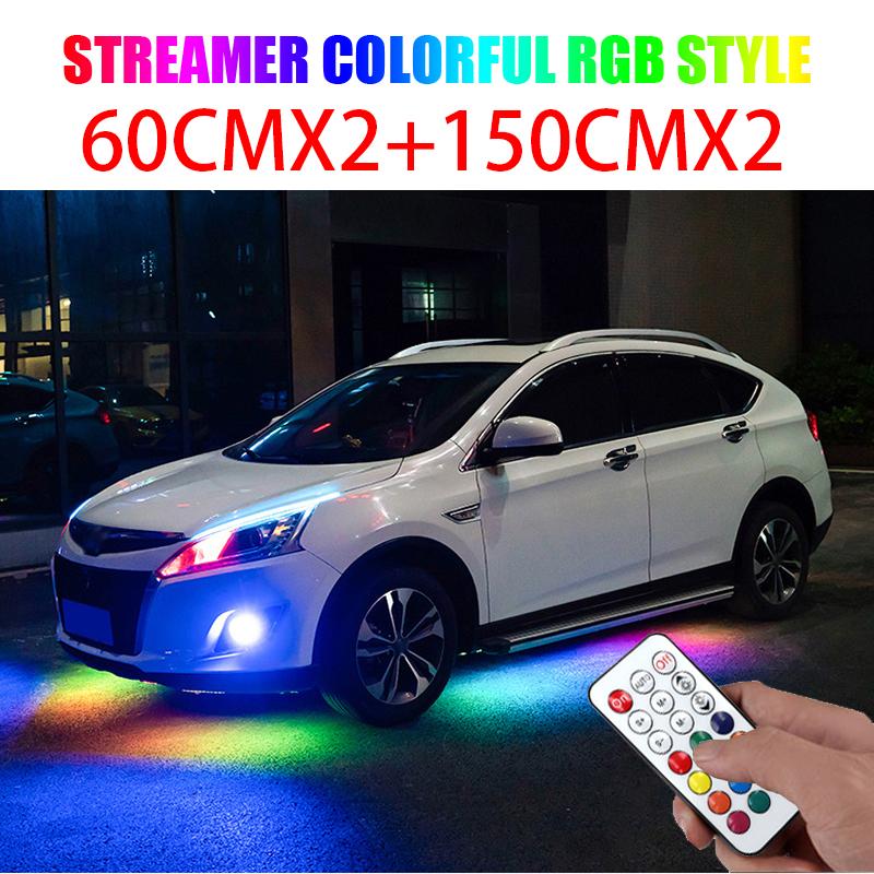RGB LED Strip Music Remote Control Streamer Flowing Under Car Tube Underglow Underbody System Neon Light