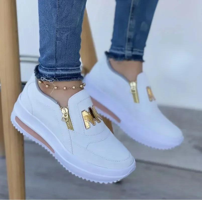 Fashion Women Autumn Sneakers Casual Double M Printed Side Zipper Platform Shoes Ladies Vulcanized Shoes Zapatillas De Mujer Women Shoes