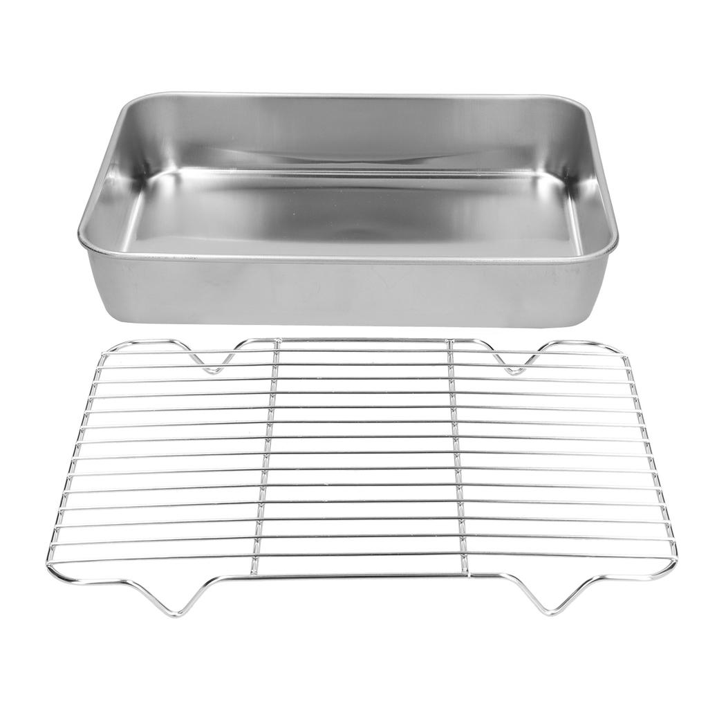Roasting Pan and Rack Set Stainless Steel Easy Clean Rectangular Roaster with Rack for Cooking Baking23.5x17.5x5cm