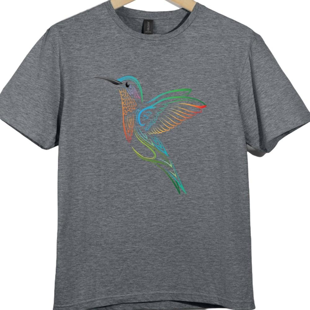 Hummingbird T Shirt Floral Bird Graphic Tee Colorful Nature Garden Lover Top