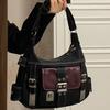 Retro Vintage Y2K Leather Motorcycle Bag: Women's 2025 Color Block Shoulder Crossbody