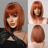 Short Straight Synthetic Wigs Ginger Brown Bob Wigs with Bangs for Women Cosplay Daily Natural Hair Wig Heat Resistant Fiber
