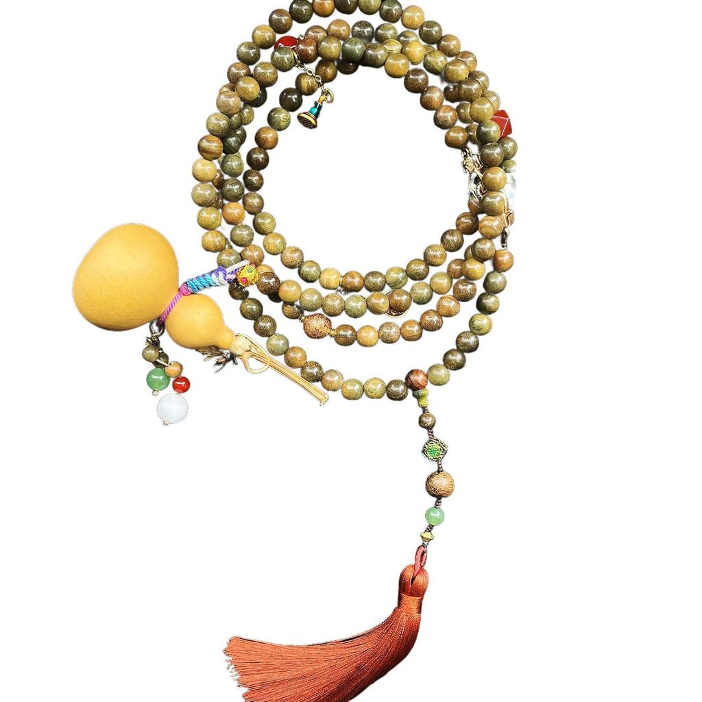 Браслет в стиле Ян Ми из зеленого сандала и агата с красной киноварью в форме тыквы с цепочкой для телефона через плечо