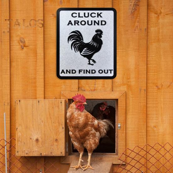 Farmhouse Chicken Sign Cluck Around And Find Out Sign Crowing Rooster Wall Art Desktop Sign for Chicken Coop Home Farm Garden Decor